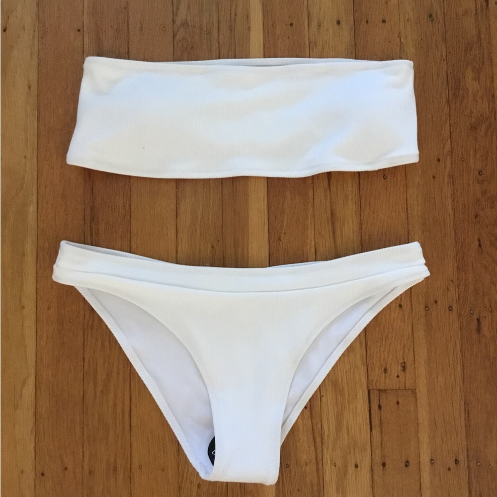 Zaful White Ribbed Bandeau Bikini Set